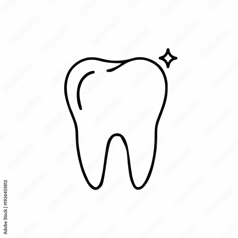 Obraz premium Clean White Tooth Icon With Sparkle Symbol On A Simple White Background Representing Dental Hygiene