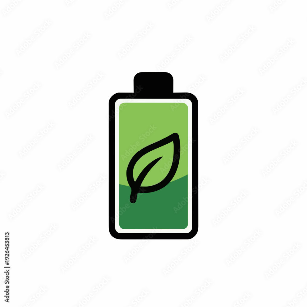 Fototapeta premium Green Leaf Inside Battery Icon Symbolizing Eco Friendly Energy And Renewable Power Source On A White Background