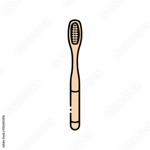 Simple light beige toothbrush with dark bristles and segmented handle isolated on a white background a basic oral hygiene tool