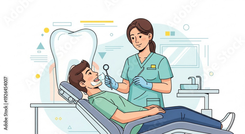 Dentist examining patient with dental tool in modern clinic setting