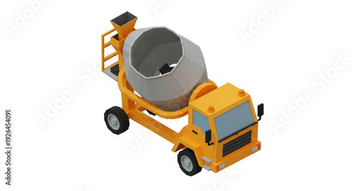 Yellow Concrete Mixer Truck Vehicle.