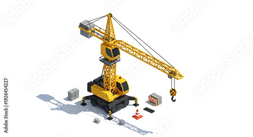 Yellow Construction Crane Heavy Machinery.