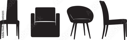 Four Black Silhouettes of Different Chairs furniture interior