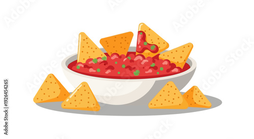 Bowl of salsa with tortilla chips on white background
