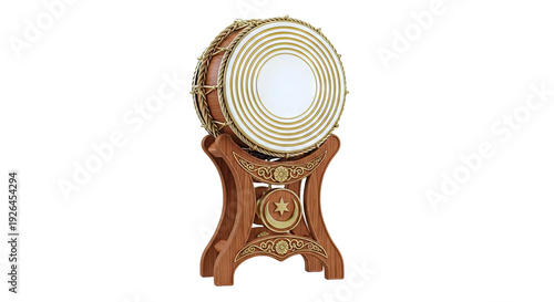 Decorative Drum with Crescent Moon and Star Symbol on Stand