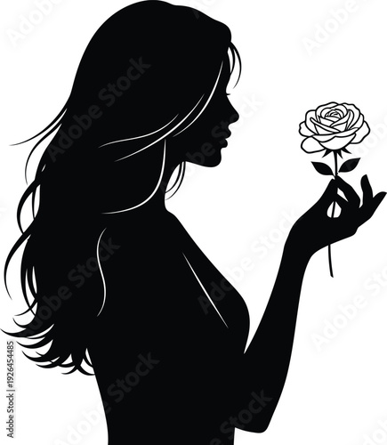 Woman Holding Rose in Silhouette