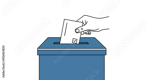 Hand casting vote into ballot box in minimalist illustration