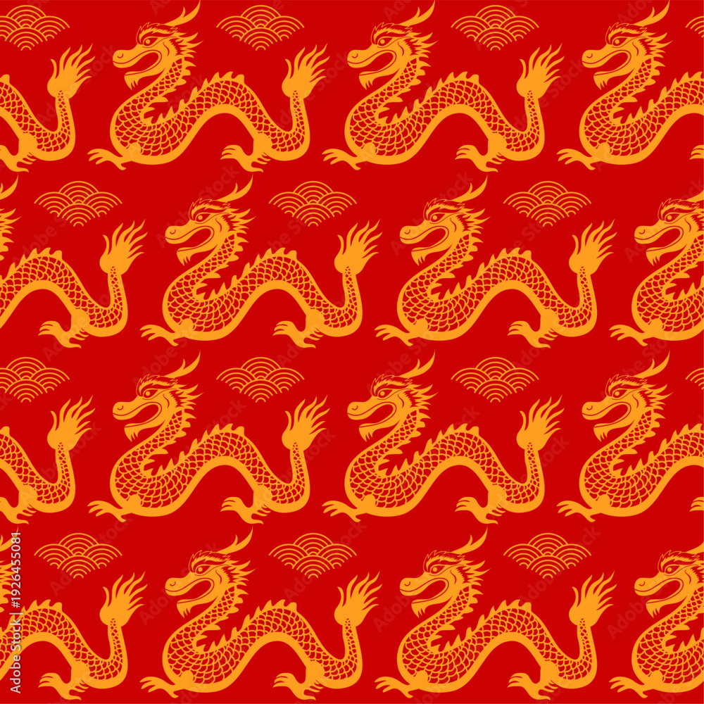 Fototapeta premium gold chinese dragon seamless vector pattern