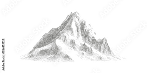 Retro monochrome stipple effect mountain. Retro vector illustration on transparent background.