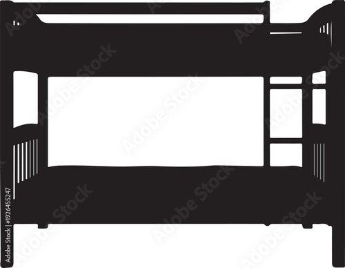 Silhouette of a bunk bed with two levels and a ladder Keywords: bunk bed, furniture, silhouette