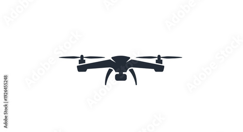Minimalist black drone silhouette icon on white background