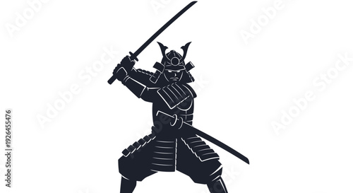 Silhouette of Samurai Warrior with Sword in Combat Stance