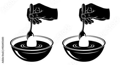 A demonstration of a robotic hand pouring and handling a liquid substance into bowls. Vector, illustration