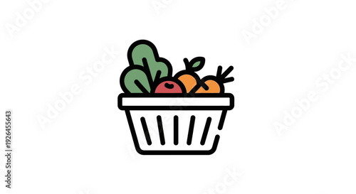 Colorful cartoon vegetable shopping basket.