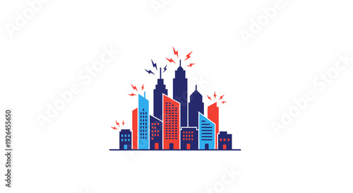 Colorful City Skyline Building Illustration.