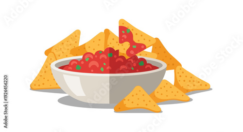Bowl of Salsa with Tortilla Chips on White Background