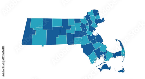 Colorful vector map of Massachusetts counties with distinct boundaries