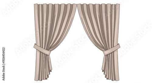 Elegant beige curtains with tiebacks in a classic style illustration