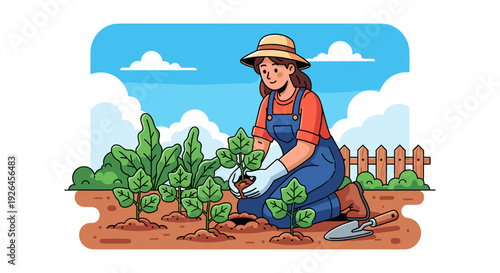 Woman Gardening in the Yard.