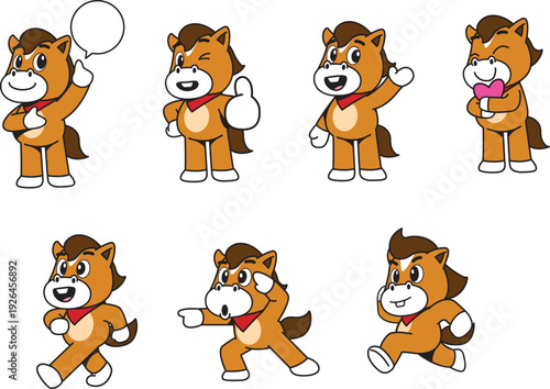 Kawaii Horse Mascot Bundle in Bold Stroke Style, 2026 Year of the Horse Symbols