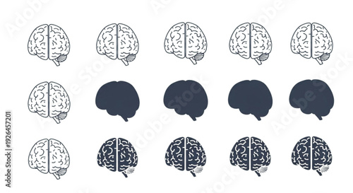 Brain Icon Set – Human Mind and Psychology Vector Collection