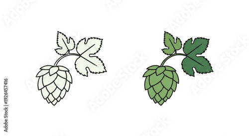 Hop Icon Set – Beer Brewing Ingredient Flat Vector Collection