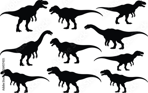 Black dinosaur silhouette vector illustration, prehistoric animal design, ancient reptile artwork, Jurassic wildlife pattern, educational fossil motif, stock content for nature-inspired graphics
