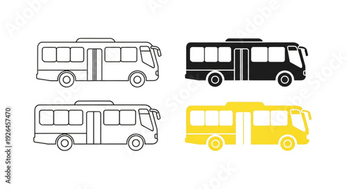 Bus Icon Set – Public Transport Flat and Outline Vector Collection
