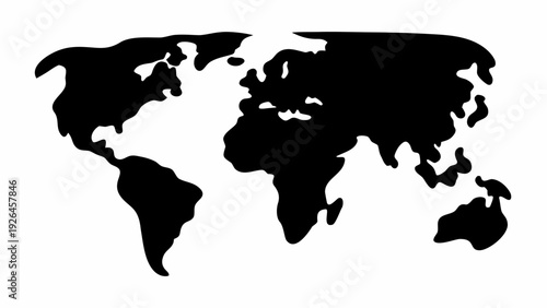 Black silhouette of a world map on white background