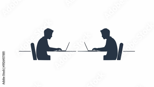Tableau sur toile Two Men Working on Laptops Silhouettes.