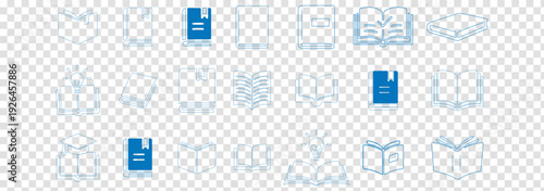 Cartoon open book and pages. Education concept. Line drawing. Opened books sign. Book store logo. Flying pages. World book day.