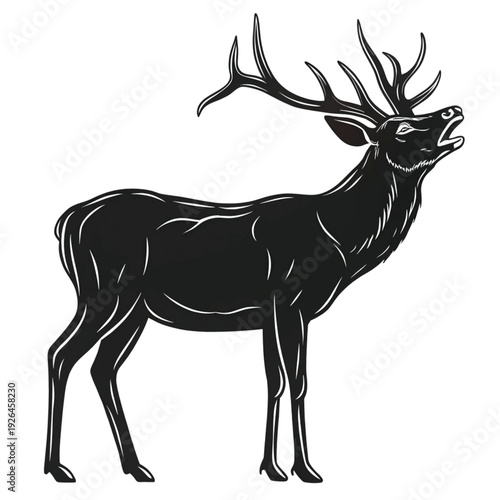 A majestic stag with large antlers roars towards the sky