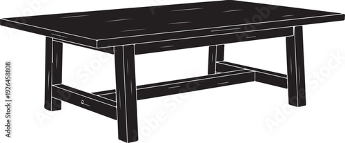 Black and White Silhouette of a Rustic Wooden Table with Sturdy Legs furniture