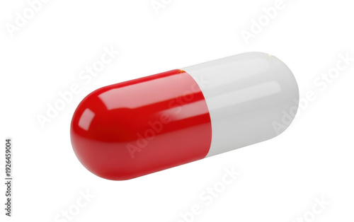 single red and white medical capsule isolated on transparent background