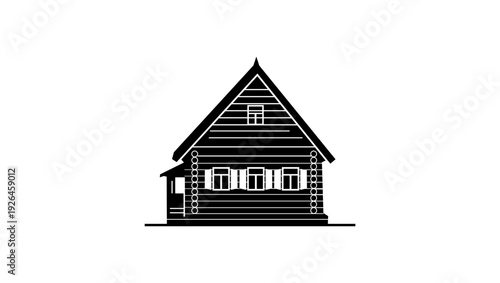Russian izba,, black isolated silhouette