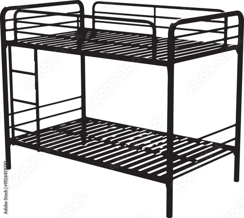 Black Silhouette of a Metal Bunk Bed with Ladder furniture black and white