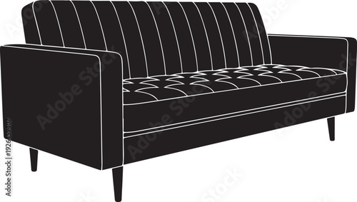 Black Silhouette of a Tufted Sofa with Tapered Legs couch furniture