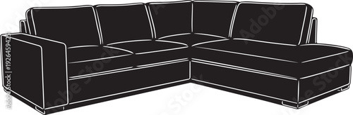 Black silhouette of a sectional corner sofa with white outlines couch furniture