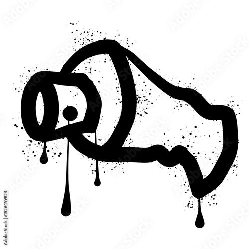 Broken aerosol can with black spray paint graffiti 