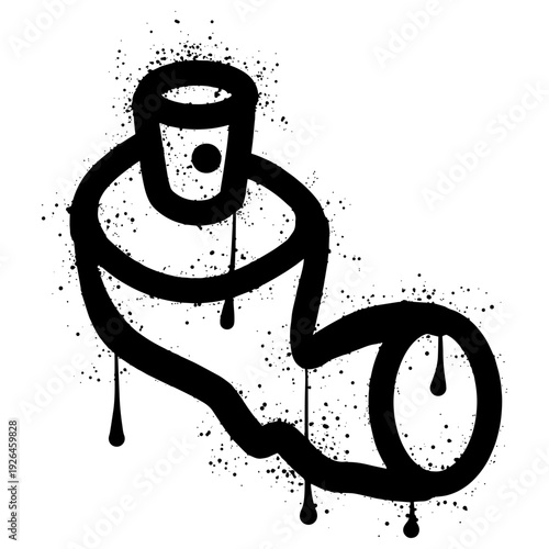 Crumpled aerosol can with black spray graffiti 