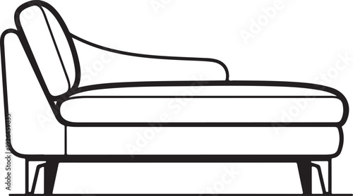 Line art illustration of a chaise lounge on a white background sofa couch