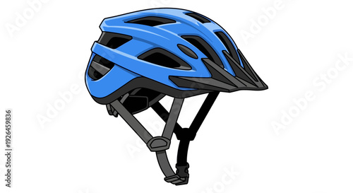 Blue and Black Bicycle Helmet with Adjustable Straps on White Background