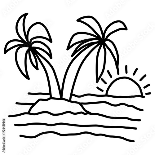 Hand drawn tropical island with palm trees.