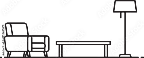 Minimalist Line Art of Armchair Coffee Table and Floor Lamp living room furniture