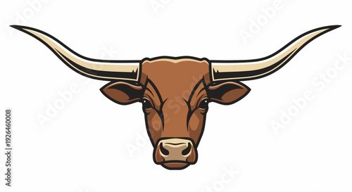 Illustration of a Longhorn Bull Head with Impressive Horns
