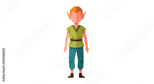 Cartoon elf character in green and blue outfit with pointed ears