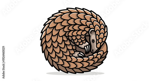 Cute cartoon pangolin curled up in a protective ball