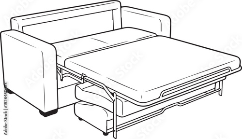 Outline Illustration of a Sofa Bed Extended into a Bed couch bed furniture