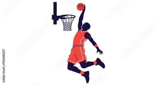 Silhouette of Basketball Player Dunking on Isolated White Background