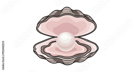 Illustration of an open oyster shell with a pearl inside